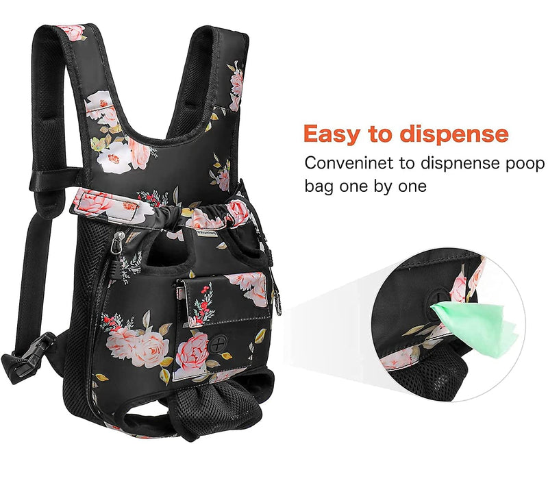 Petmolico Pet Dog Carrier Backpack, Adjustable Dog Legs-Out Front Backpack, Hands-Free Cat Pup Front Carrier Travel Bag, Easy-fit for Traveling Hiking for Small Medium Dogs Pink Rose - BeesActive Australia