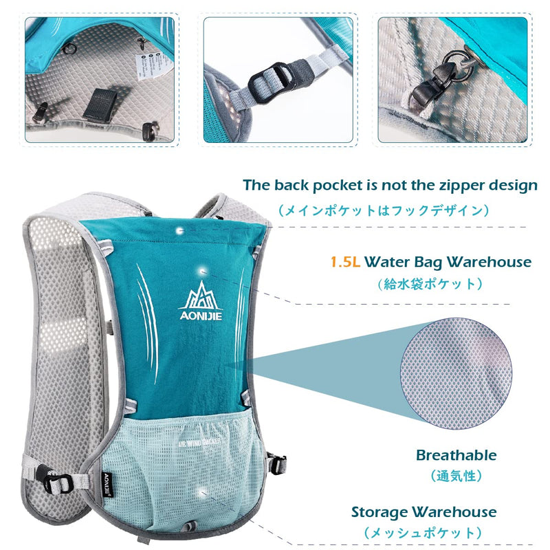 TRIWONDER Hydration Pack Water Backpack 5.5L Outdoors Trail Marathon Running Race Cycling Hiking Hydration Vest 02 Light Blue 5L - with 1.5L Water Bladder - BeesActive Australia