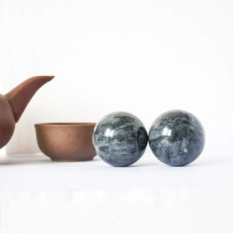 Addune Chinese Baoding Balls Dark Grey Health Exercise Stress Hand Balls Natural Chinese Health Medicine Marble Balls Dark Grey with Box 1.4'' - BeesActive Australia