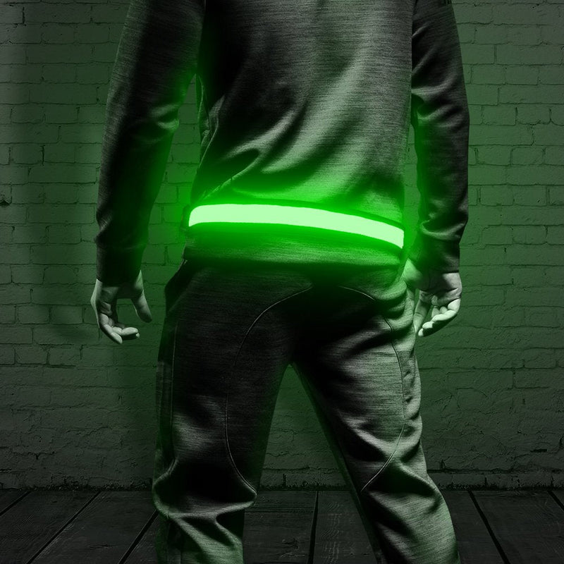 BSEEN LED Running Waist Belt - USB Rechargeable Reflective Glowing LED Waistband, Flashing Safety Light Belt for Runners, Joggers, Walkers, Pet Owners, Cyclists Green - BeesActive Australia