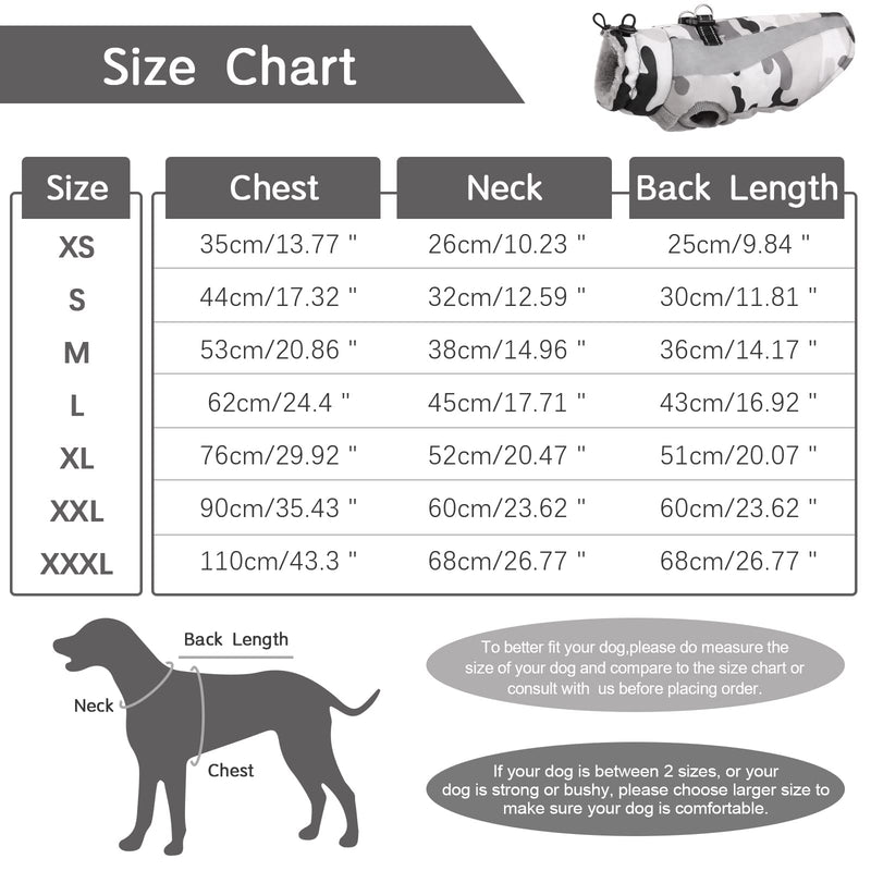 Dog Winter Coat, FUAMEY Soft Fleece Lined Warm Dog Jacket Winter Waterproof Windproof Camouflage Dog Fleece Vest for Cold Weather, Reflective Cozy Dog Coat Dog Apparel for Small Medium Large Dogs X-Large(chest:30in） grey - BeesActive Australia