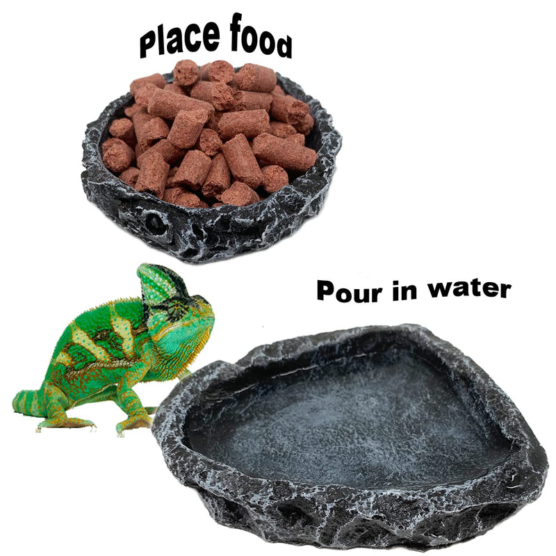 2 Pack Reptile Water Dish Food Bowls, Reptile Feeding Dish Corner Rock Bowls, Amphibian Reptile Feeding Terrarium Bowl for Gecko Lizard Bearded Dragon Frog Tortoise Spider Scorpion Hermit Crab Round Bowl + Corner Bowl - BeesActive Australia