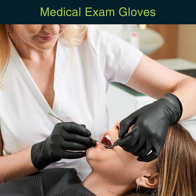 Black Vinyl Disposable Gloves | Latex Free Gloves | Powder Free Gloves | Medical Exam Gloves | Use in Surgical, Home, Cleaning, and Food Gloves | Extra Strong and Thick – Box of 100 – Black - (Large) L - BeesActive Australia
