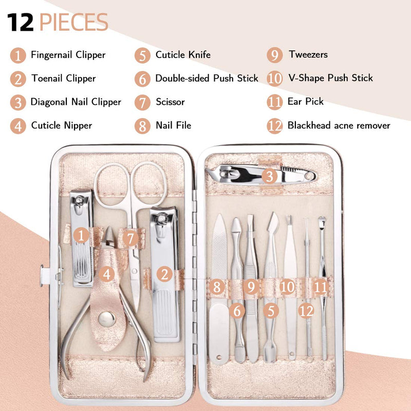 Manicure Kit, FAMILIFE Professional Manicure Set for Women 12pcs Nail Clippers Kit with Portable Rose Gold Color Travel Case A-Rose Gold - BeesActive Australia