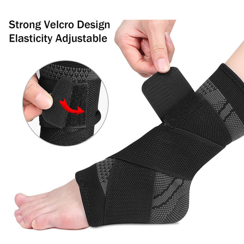 Ankle Support Brace Adjustable Strap Foot Compression Sleeves Socks for Achilles Tendonitis, Heel Support Ankle Sport Protector for Ligament Damage, Weak Sprained, Plantar Fasciitis, (L-Black) L Black - BeesActive Australia