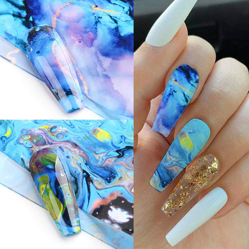 Starry Nail Foils 10 Pcs Glue Transfer Nail Art Foils for Nail Art Designs Abstract Fluid Sky Nail Art Stickers Decals Women Girls Kids Manicure Tips Finger Toe Nail Charms Beauty Nail Accessories - BeesActive Australia