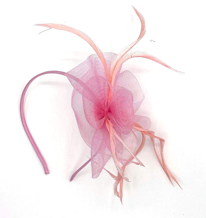 Ladies Feather Aliceband Fascinator Swirl Design Headband Weddings, Races, Royal Ascot Hair Accessory Baby Pink - BeesActive Australia