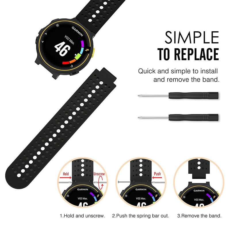 [AUSTRALIA] - MyTime OliBoPo Silicone Waterproof Replacement Watch Bands and Straps with 2PCS Pin Removal Tools + 2PCS Lugs Adapters for Garmin Fouerunner 220 230 235 620 630 735 GPS Running Smart Wrist Watch Black 