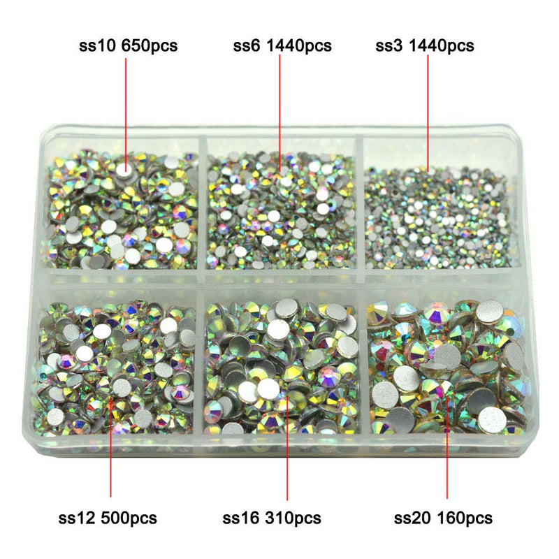 Queenme K9 Glass Crystal AB Nail Rhinestones 4500pcs+144pcs Small Flatback Crystals Mix Sizes Gems Stones Decorations Set, Especially for Nails Design AB, 144pcs K9 Crystals+4500pcs Round Rhinestones - BeesActive Australia