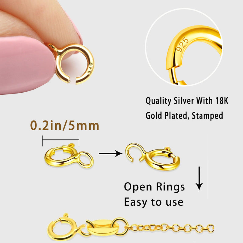 Spring Clasps 18k Gold Filled with Open Jump Rings Round Clasps for Necklaces Bracelet Or Jewelry Making, Made in Italy.0.2inch(5mm) 3Pcs Gold 0.2inch(5mm) - BeesActive Australia