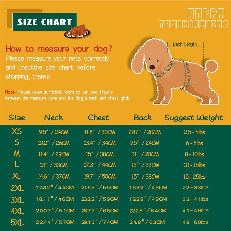 BWOGUE Turkey Dog Costume Thanksgiving Apparel Pet Costume for Dogs and Cats 5XL(Neck:22.44" Chest:29.13"Back:24.8'') - BeesActive Australia