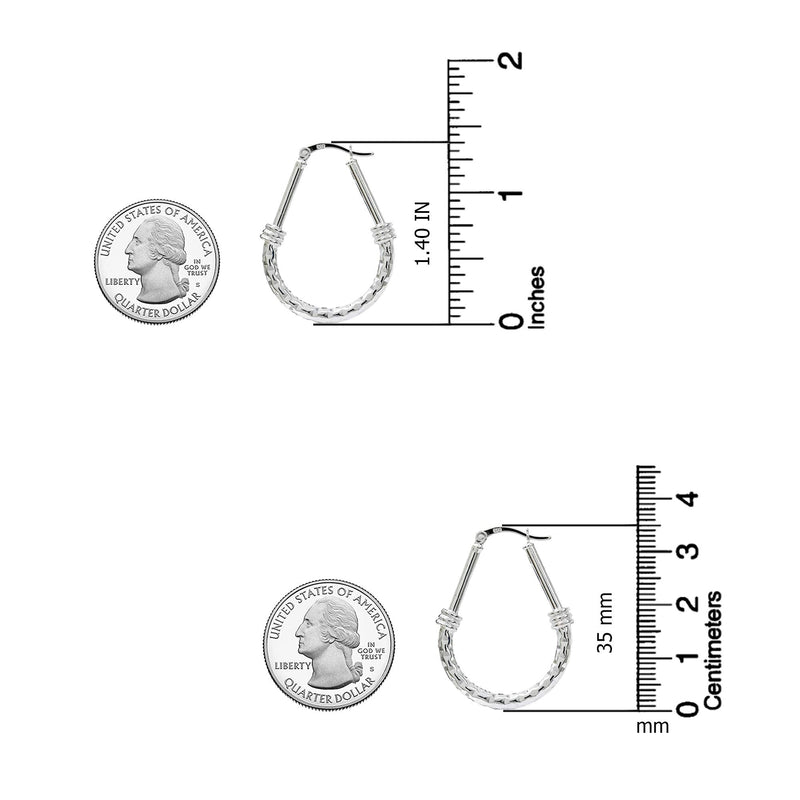LeCalla 925 Sterling Silver 14K Gold Plated Two-Tone Diamond-Cut Texture Classic Italian Design Drop Shape Oval Hoop Earrings for Women Medium Diamond-Cut - BeesActive Australia
