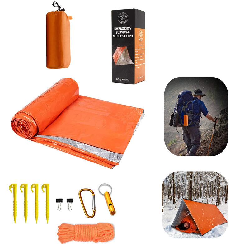 Emergency Tent, 2 Person Tube Tent Survival Shelter with Paracord, Stakes, Whistle Ultralight Survival Tent Emergency Shelter Use as Survival Gear Space Blanket for Camping, Hiking Orange - BeesActive Australia
