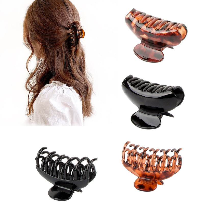 4PCS Medium Hair Claw Clips, Leopard Hair Clips Jaw Claw Clamp Plastic Nonslip Barrettes for Thin and Thick Hair for Girls and Women - BeesActive Australia