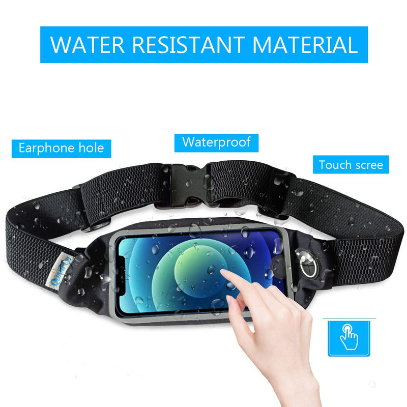 QUANFUN Running Belt for iPhone 13/12/11 Pro Max, XS Max, Galaxy S10+ S20 Plus, S20 Ultra,Note 20,Water Resistant Fanny Pack Sports Fitness Waist Pouch fits Large Phones UP to 6.9" With OtterBox/Case a.Black W/Clear Window - BeesActive Australia