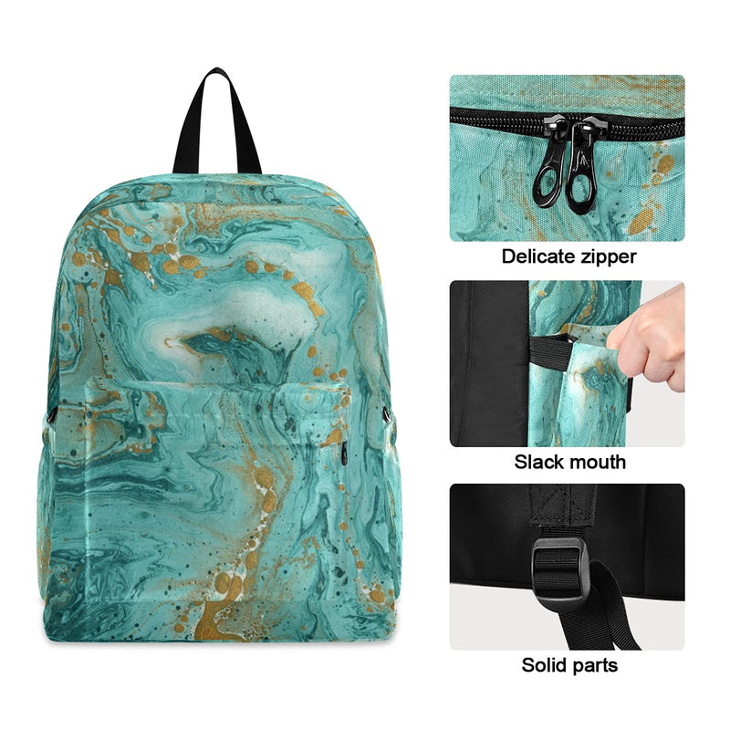 Backpack Travel Rucksack, Golden And Turquoise Marble Teal Lightweight School Bag for Students Teens Girls Boys - BeesActive Australia