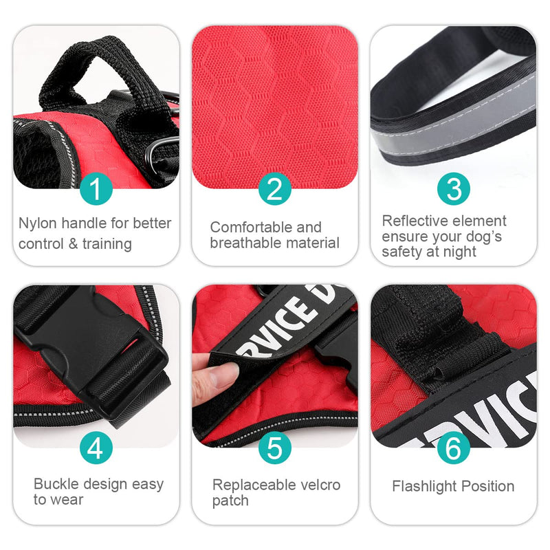 MUMUPET Service Dog Harness, No Pull Easy On and Off Pet Vest Harness, 3M Reflective Breathable & Easy Adjust Pet Halters with Nylon Handle - No More Tugging or Choking for Small Medium Large Dogs Small (Pack of 1) Red - BeesActive Australia