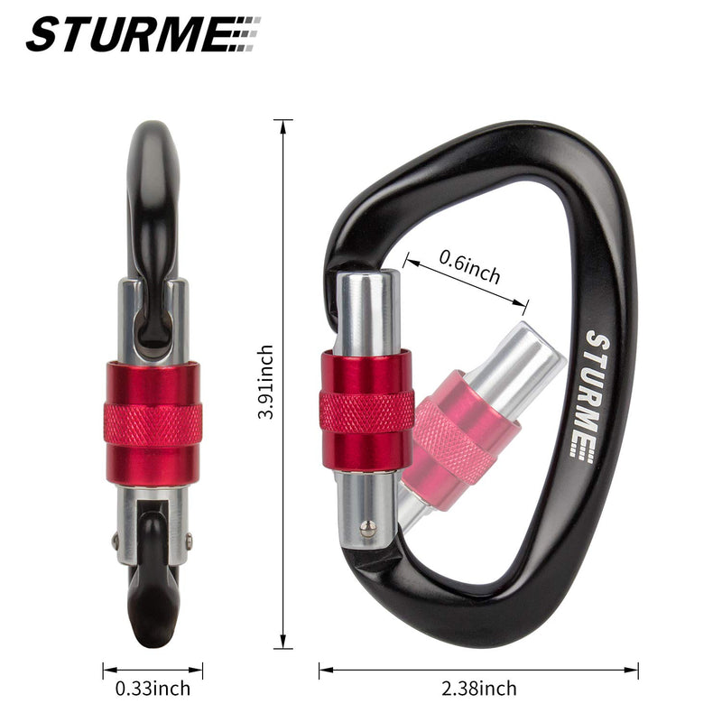 STURME Upgraded Heavy Duty Screwgate Locking Climbing Carabiner Clip, 25KN(5623lbs Each) Large Aluminum D Ring Hook for Camping, Mountaineer, Hammock, Outdoor Equipment & Large Animal Leash Black - BeesActive Australia