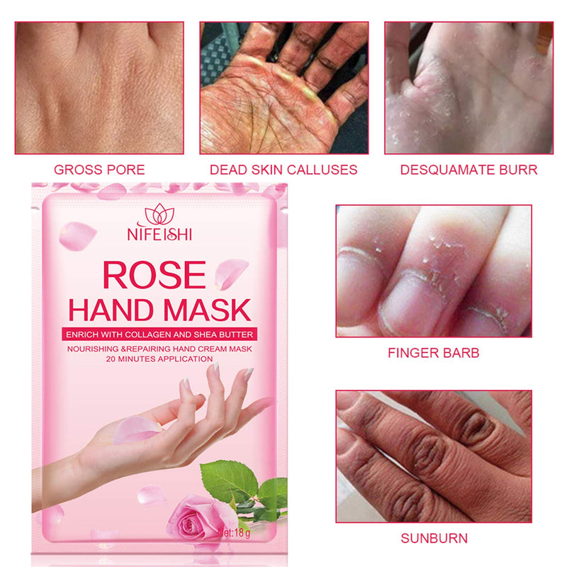 Hand Peel Mask, (5 Pack) Rose Moisturizing Gloves, Moisturizing Natural Therapy Gloves, Exfoliating Hand Peeling Mask for Dry Hands, Baby Soft Smooth Touch Hands, Repair Rough Skin for Men Women - BeesActive Australia