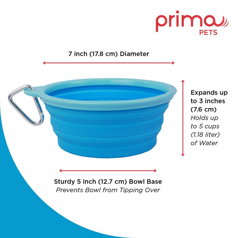 Prima Pet Expandable / Collapsible Silicone Food & Water Travel Bowl with Clip for Medium & Large Dog, Portable and Durable Pop-up Feeder for Convenient On-the-go Feeding, Size: 5 Cups (7 Inch Diameter Bowl) (LARGE (5 CUPS), AQUA) LARGE (5 CUPS) - BeesActive Australia