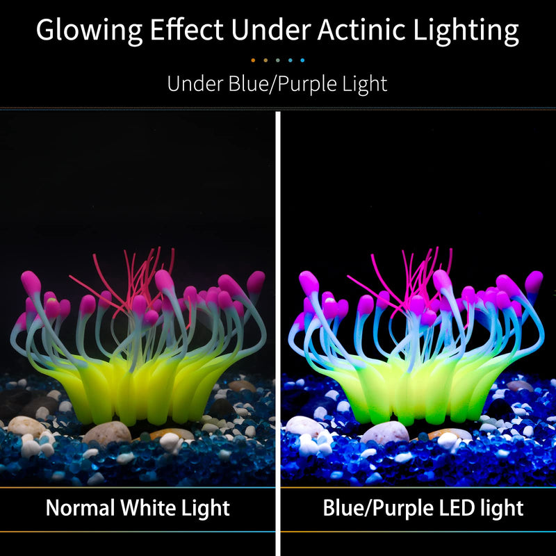 Uniclife Glowing Effect Silicone Artificial Gooseneck/Sunflower Coral Plant for Fish Tank, Aquarium Landscape Decoration, Fish Tank Decorations Yellow - BeesActive Australia