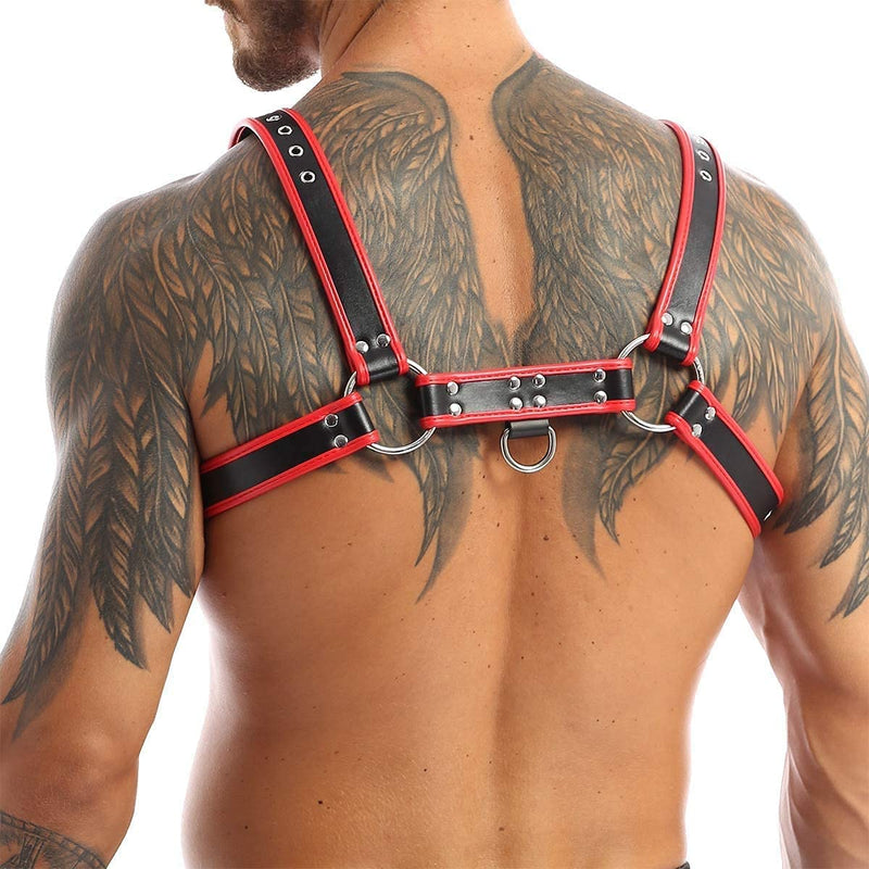 Men Harness PU Leather Harness Adjustable Buckle Body Chest Harness Costume Red - BeesActive Australia
