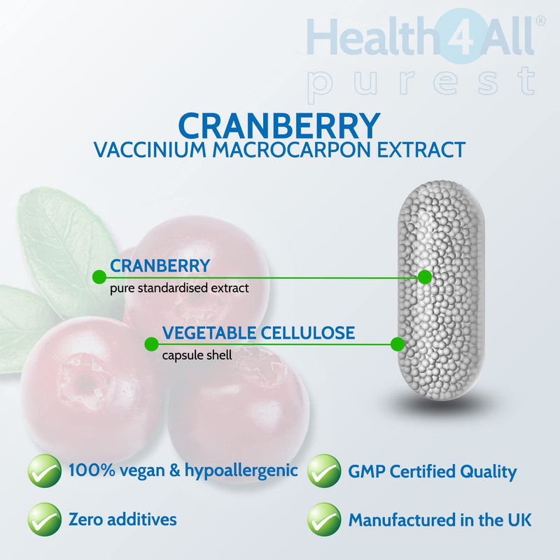 Cranberry 10,000mg 180 Capsules Purest: no additives, Vegan Capsules (not Tablets). Made in The UK by Health4All 180 count (Pack of 1) - BeesActive Australia