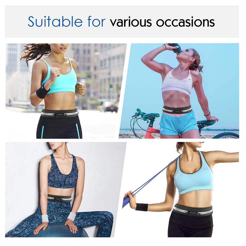 MoKo Sports Running Belt, Outdoor Dual Pouch Sweatproof Reflective Slim Waist Pack, Fitness Workout Belt Fanny Pack Compatible with iPhone 12/12 Pro/12 Mini, iPhone 11 Pro Max/Xs, Galaxy S21 Black - BeesActive Australia