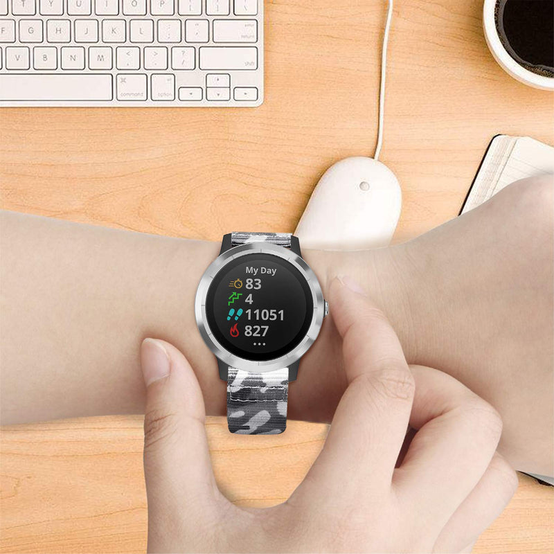Fintie Band Compatible with Garmin Vivoactive 3/Garmin Venu Sq, 20mm Soft Nylon Replacement Strap Band Compatible with Garmin Vivoactive 3 Music/Forerunner 245 Music/Forerunner 265 Music Smartwatch Camo Grey - BeesActive Australia