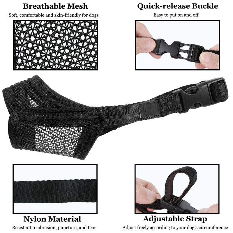Dog Muzzle, Mesh Muzzle for Small Medium Large Dogs, Soft Dog Muzzle to Prevent Biting Chewing, Drinkable Breathable Adjustable Puppy Muzzle S(Snout: 4¾"-6") Black - BeesActive Australia