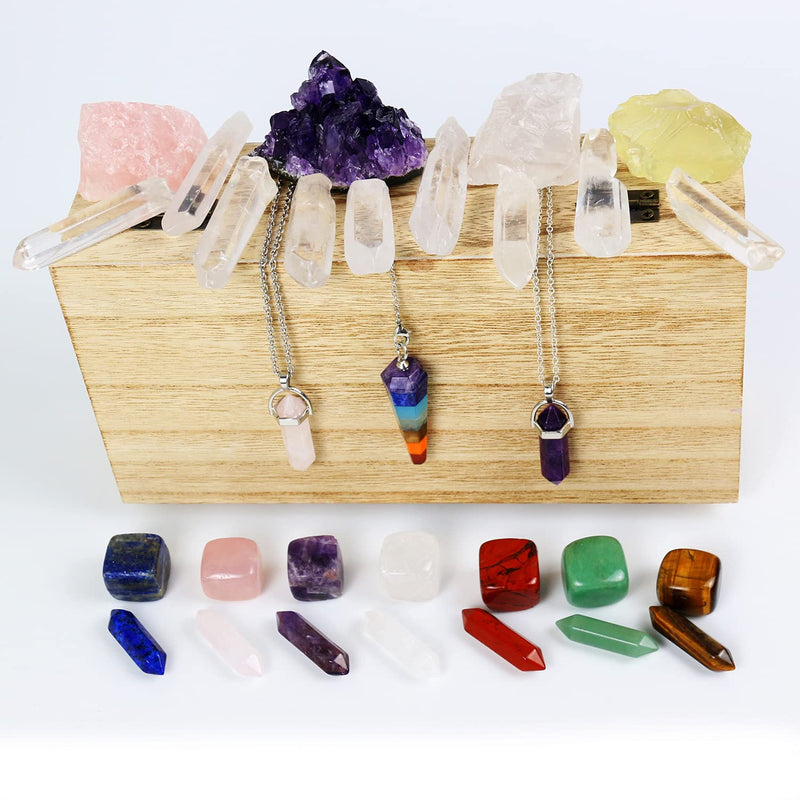 Nvzi Healing Crystals Kit in Wooden Box, Chakra Crystals Set, Crystals for Beginners, Meditation Accessories, Cristal Stone, Amethyst Crystal, Raw Crystals and Gemstones, Spiritual Gifts for Women Crystal Wands Set - BeesActive Australia