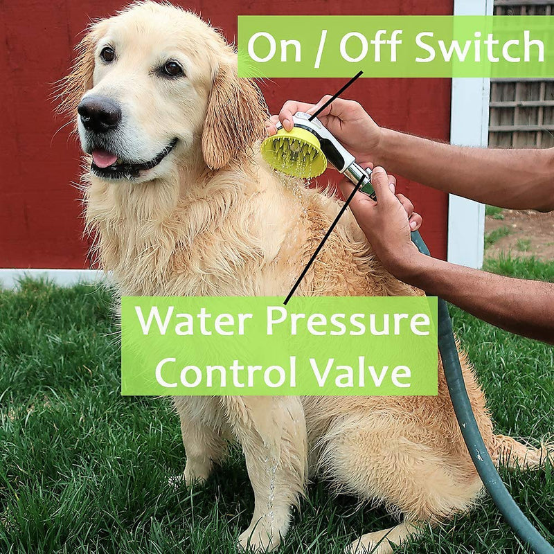 Wondurdog Outdoor Garden Hose Nozzle for Dog Washing with Splash Shield Handle and Rubber Grooming Teeth. Metal Connector and Water Pressure Control. Wash Your Pet. Don’t Get Wet! - BeesActive Australia