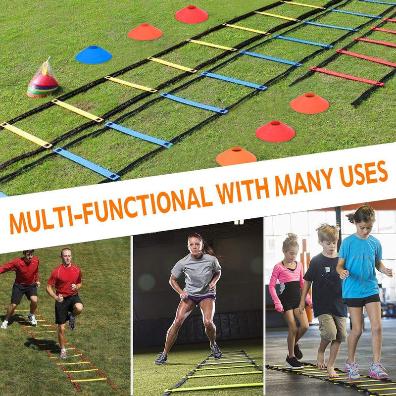 Zerone Speed Agility Train Kit, 19Ft Speed Agility Ladder Set with Flat Ladder and 10pcs Disc Cones for Athletic Fitness Training (Blue) Blue - BeesActive Australia