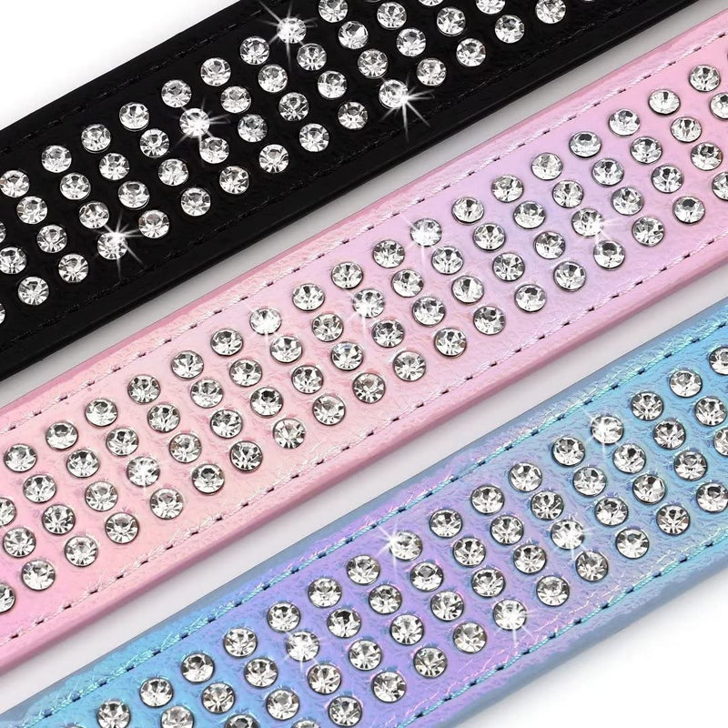 Beirui Bling Rhinestone Dog Collar with Diamonds Studded - Colorful PU Leather Padded Dog Collar 1.5 Inch Wide - Heavy Duty Bedazzled Dog Collar for Medium Large Dogs XL:Neck 19-24",Width 1.5" Black - BeesActive Australia
