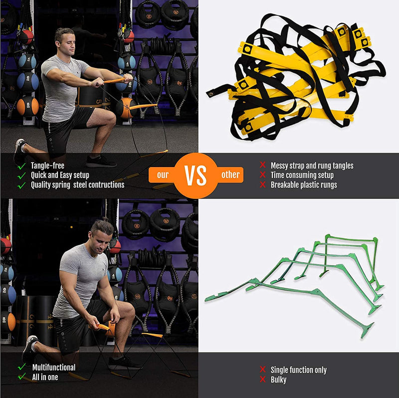 ALPHAWORX Agility Ladder, Agility Training Equipment, Soccer Speed Ladder, Football Footwork Ladder, Workout Ladder for Kid Adult, Foldable Instant Set-up & Tangle-Free & Carry Bag (4/8/8+4/12 Rung) 8 rung - BeesActive Australia