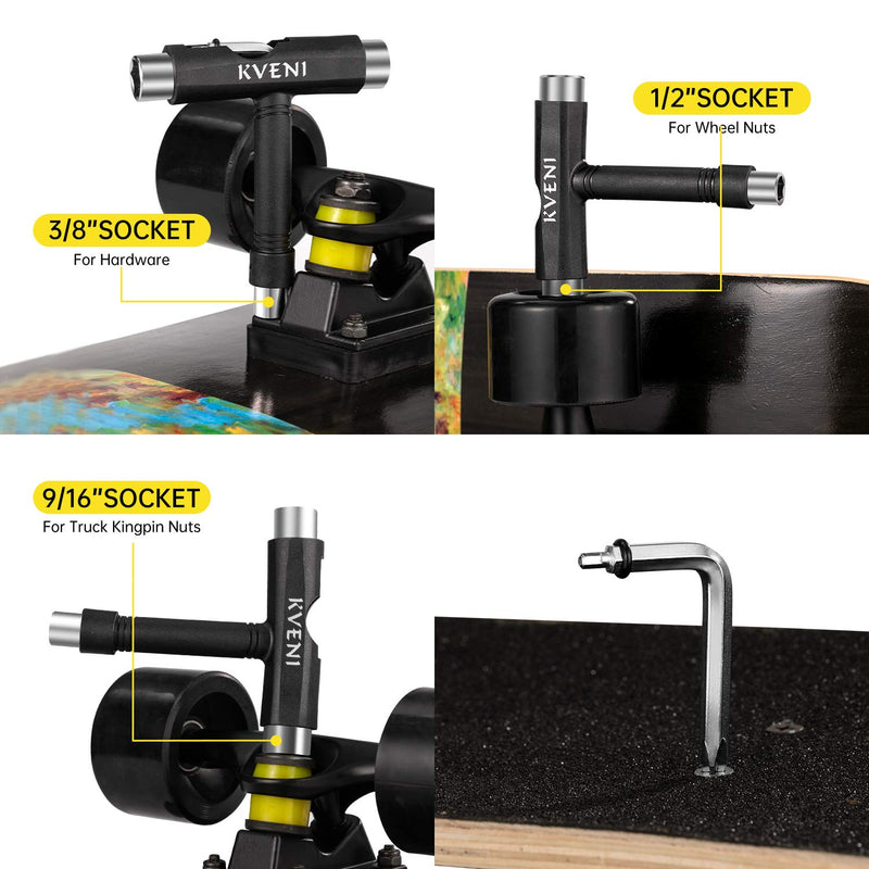 Skate Tool All-in-One, Multi-Function Portable Skateboard T Tools Accessory - with T-Type Allen Key and L-Type Phillips Head Wrench Screwdriver Black - BeesActive Australia