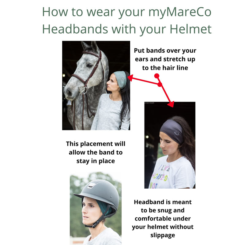 Equestrian Headbands for Women, Under Riding Helmet Bands, Sportswear Wide Hair Wrap Suitable for Use with Bike Helmets, Yoga & Hiking 2 Pack Black - BeesActive Australia