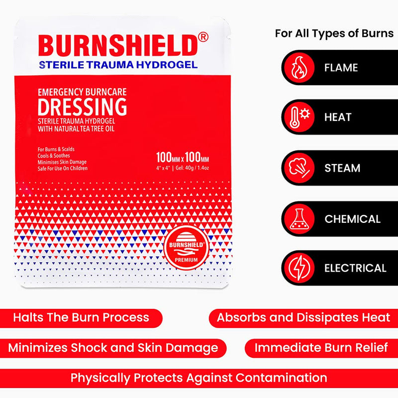 Burnshield SJA75318 Premium Sterile Emergency Burn Dressing ,White,4"x4" (10cm x 10cm)"Cools The Burn" 10 x 10 cm Single - BeesActive Australia