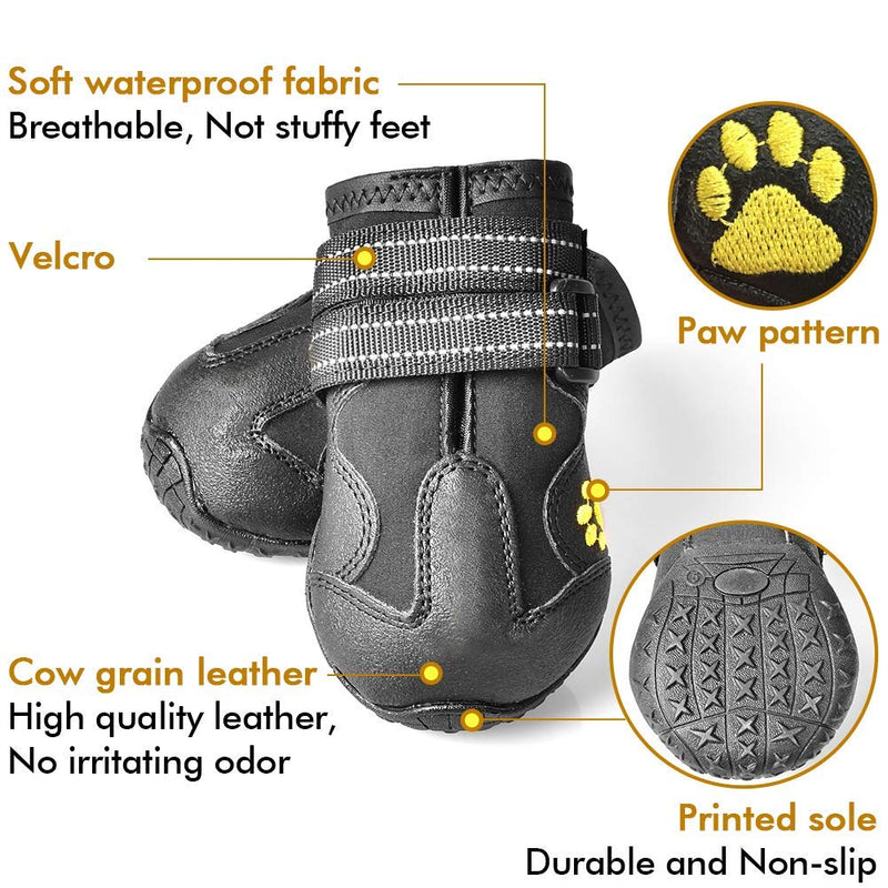 XSY&G Dog Boots,Waterproof Dog Shoes,Dog Booties with Reflective Rugged Anti-Slip Sole and Skid-Proof,Outdoor Dog Shoes for Medium Dogs 4Pcs Size 7:（3.1''x2.7'')(L*W) for 66-90 lbs Black - BeesActive Australia