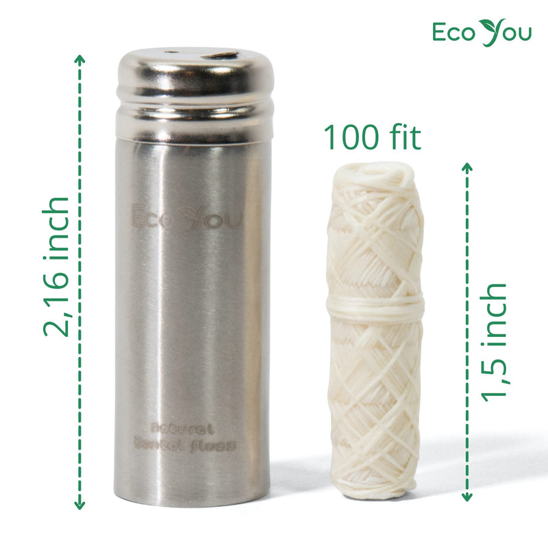 EcoYou Natural Silk Dental Floss | Refillable Metal Container & 2 Refills | Mint & Candelilla Wax | Organic, Biodegradable - BeesActive Australia