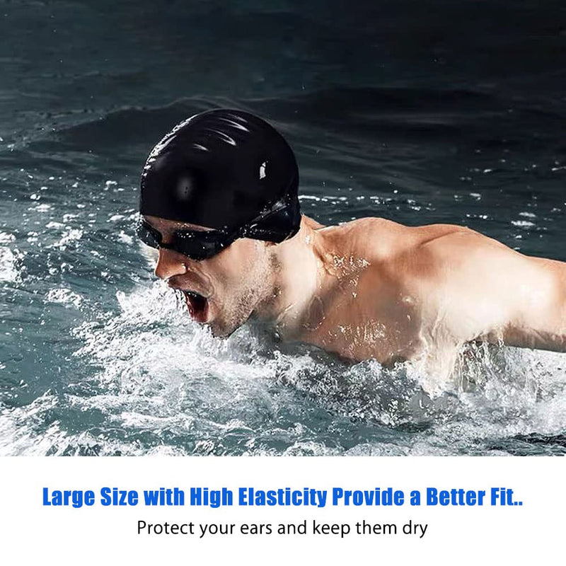 2 Pack Unisex Swim Caps Waterproof Silicone Swimming Caps Durable Elastic Non-Slip Bathing Swimming Pool Caps with Ear Plugs & Nose Clips for Women Men Adults Boys Girls Black&White - BeesActive Australia