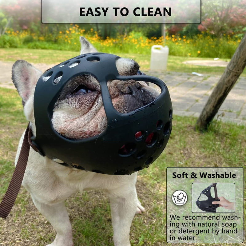BARKLESS Dog Muzzle for Short Snout Dogs, Soft Silicone Muzzle for Biting, Chewing, Licking for French Bulldog Shih Tzu, Ideal for Flat-Faced Aggressive Dogs Grooming Walking, Allows Drinking L Black - BeesActive Australia