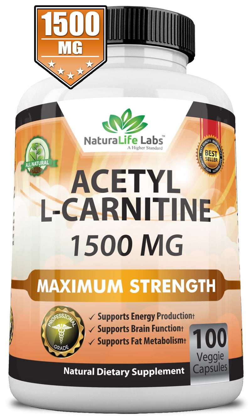 Acetyl L-Carnitine 1,500 mg High Potency Supports Natural Energy Production, Sports Nutrition, Supports Memory/Focus - 100 Veggie Capsules - BeesActive Australia