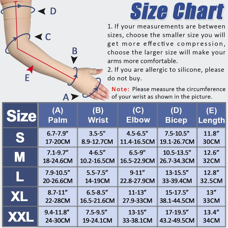 Beister Lymphedema Medical Compression Arm Sleeve with Gauntlet for Men & Women (Single), 20-30 mmHg Full Arm Support with Dot Silicone Band, Graduated Compression Arm Brace for Swelling, Arthritis Beige Medium - BeesActive Australia