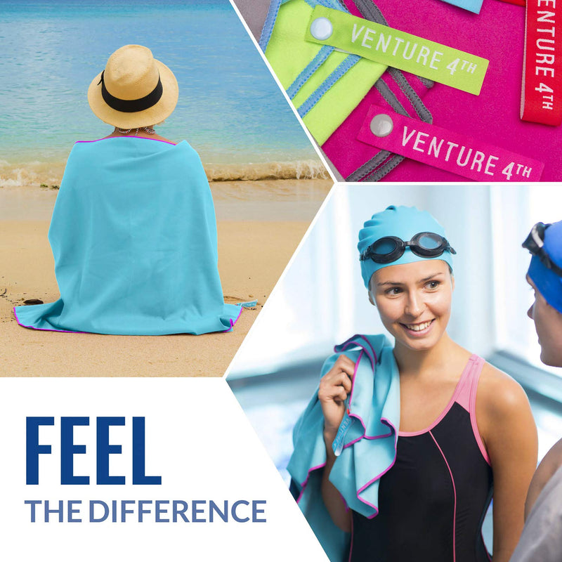 VENTURE 4TH Quick Dry Travel Towel - Fast Drying Ultra Soft Microfiber Towels - Essential for Camping, Backpacking, Yoga, Swimming, Gym, Sports and Beach - 3 Compact Sizes Blue Pink Medium 21" x 40" - BeesActive Australia