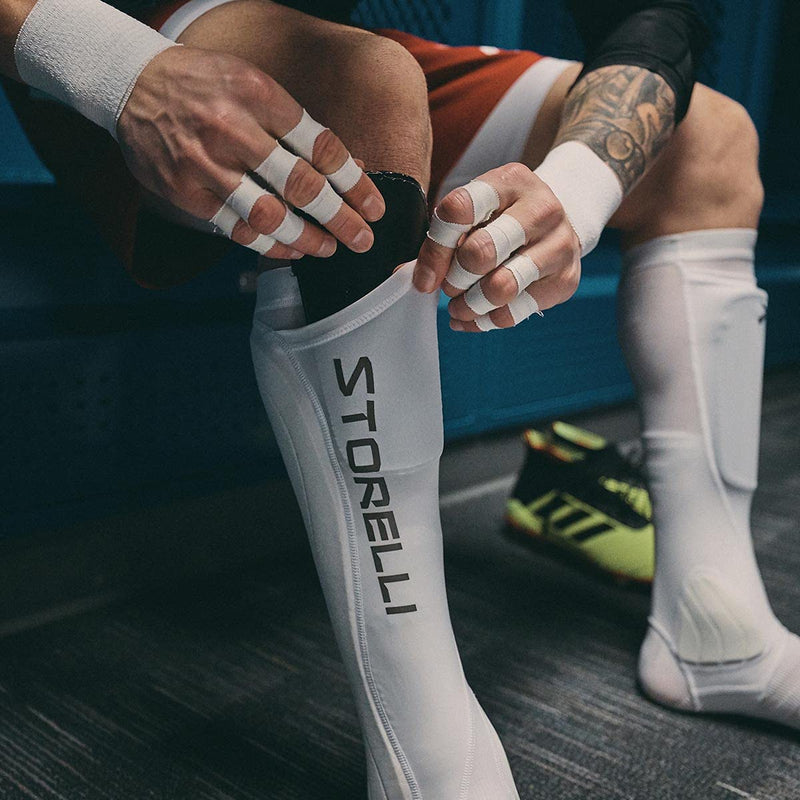 Storelli BodyShield Leg Guards | Protective Soccer Shin Guard Holders | Enhanced Lower Leg and Ankle Protection | White | Youth Small - BeesActive Australia