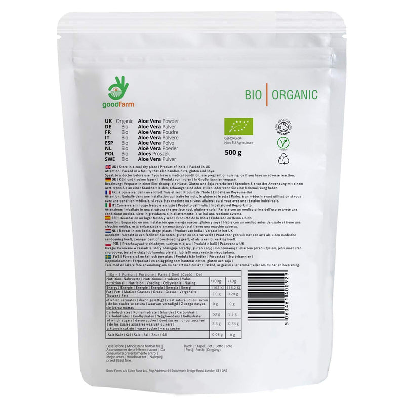 GoodFarm Organic Aloe Vera Powder 500g - Premium Quality, Certified Organic | Excellent for skin care | Vegan | Ayurveda - BeesActive Australia
