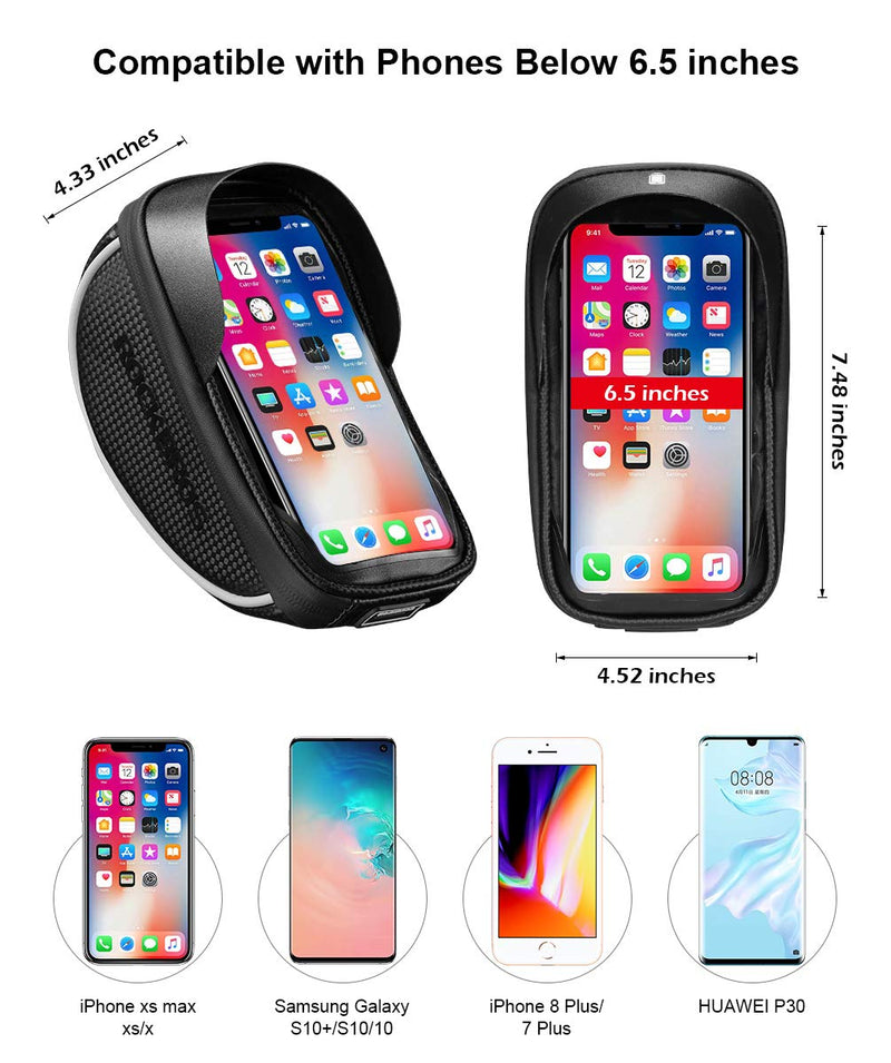 ROCKBROS Bike Phone Mount Bag Bike Front Frame Handlebar Bag Waterproof Bike Phone Holder Case Bicycle Accessories Pouch Sensitive Touch Screen Compatible with iPhone 11 XS Max XR 8 Plus Below 6.5" - BeesActive Australia