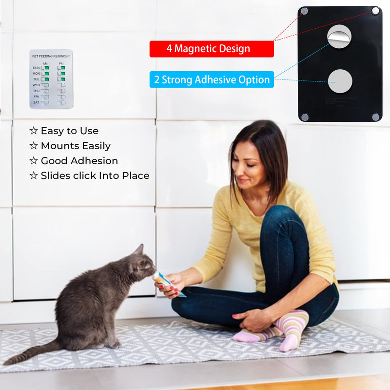 YARKOR Dog Feeding Reminder Magnetic Reminder Sticker,AM/PM Daily Indication Chart Feed Your Pets,Fridge Magnets and Double Sided Tape - Prevent Overfeeding or Obesity Silver - BeesActive Australia