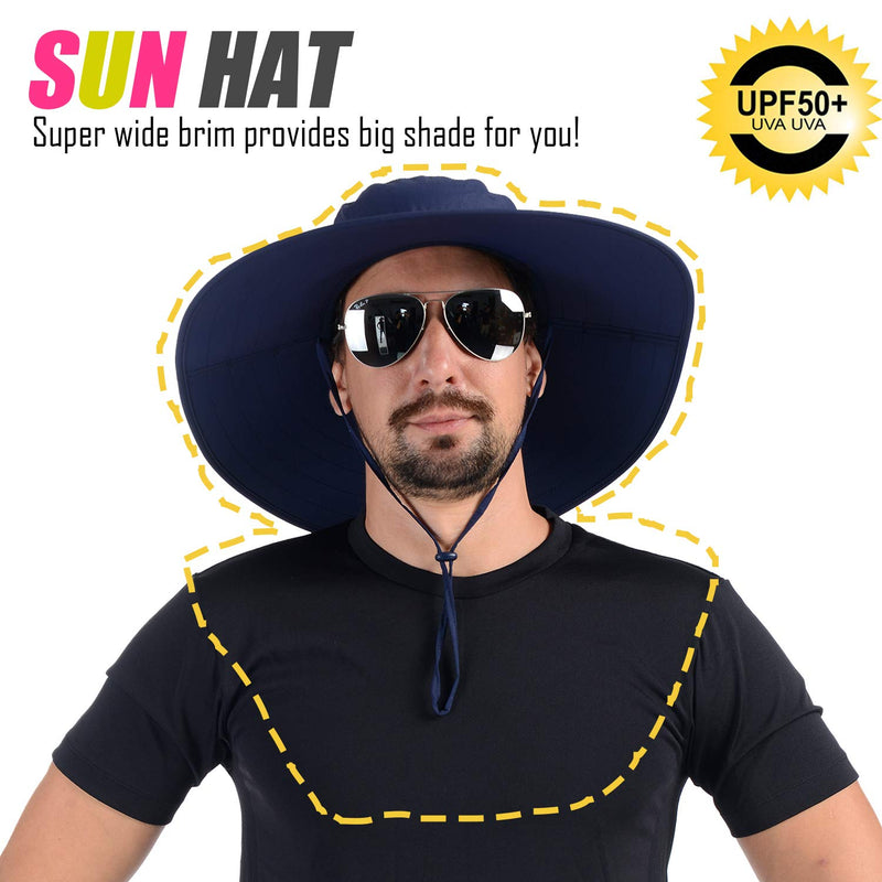 [AUSTRALIA] - USHAKE Foldable Super Wide Brim Fishing Hat Bucket Safari Hat, UPF 50+ Sun Hat Navy Blue 